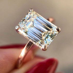 NEW Rose Gold Emerald Cut Solitaire Diamond Ring